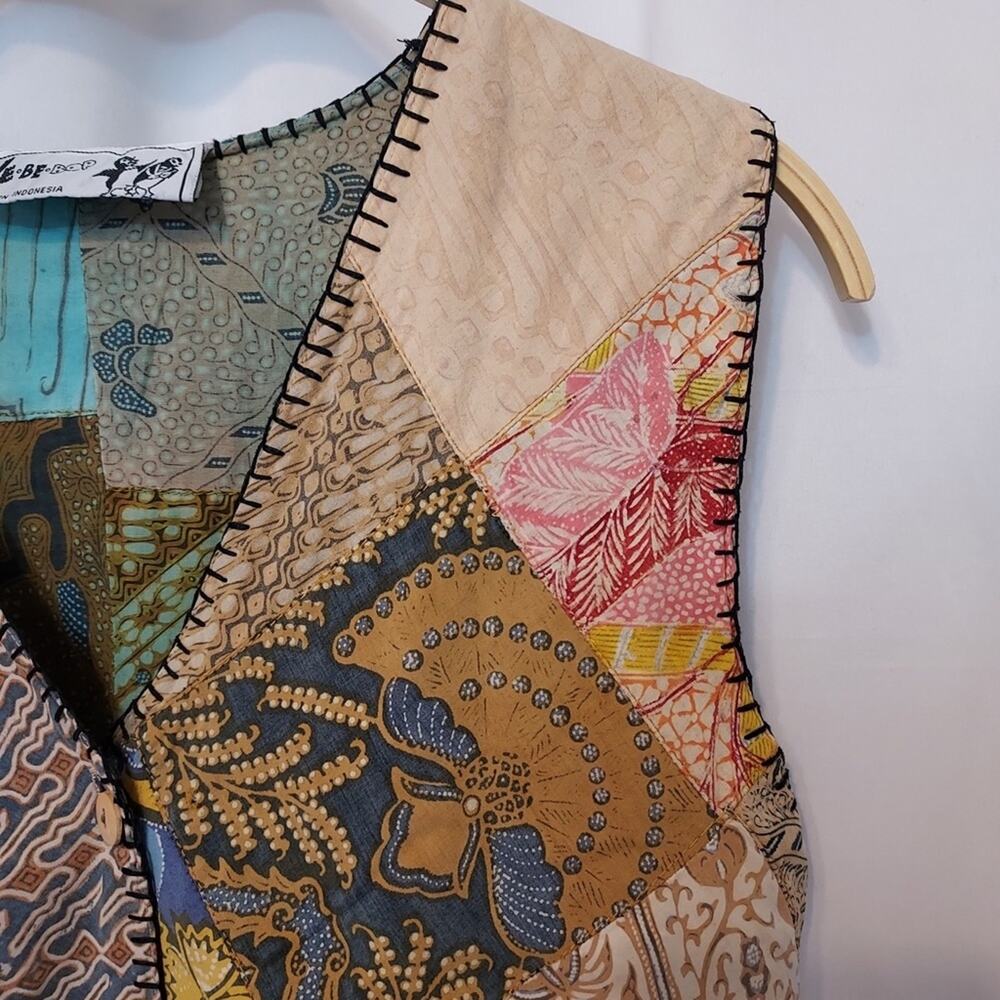 Vintage We Be Bop Patchwork Stitch Button Front T… - image 3